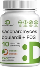 Saccharomyces Boulardii Probiotics + FOS Supplement, 10 Billion CFU, 240 Veggie 