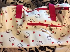 Sanrio Hello Kitty White Duffle Bag w/ Red Hearts, Pink Straps, Zipper