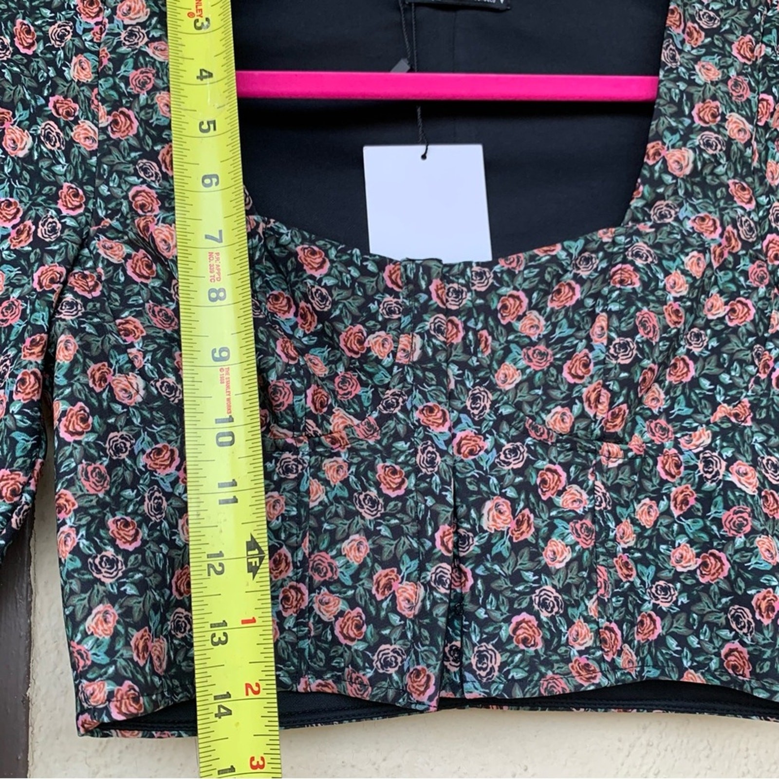 Zara Black and Coral Pink Green Floral Corset Bustier Crop Top Size Small thumbnail 3