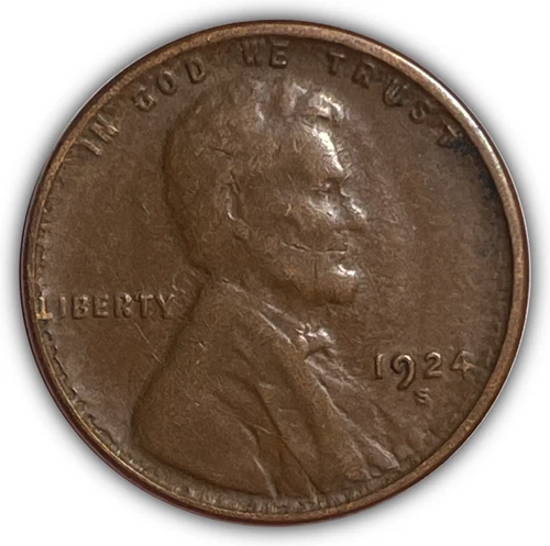 1924-S Lincoln Wheat Cent Extremely Fine XF Coin, Weak Strike #24242