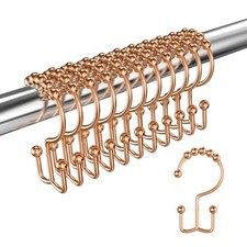 Gold Shower Curtain Hooks Rings, Rust Proof Double Sided Shower Rose Gold