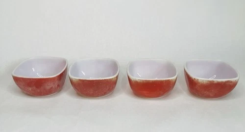 Vintage Pyrex Red Square Ovenware 7 oz Bowls #407 Set of 4 Bowls Kitchenware
