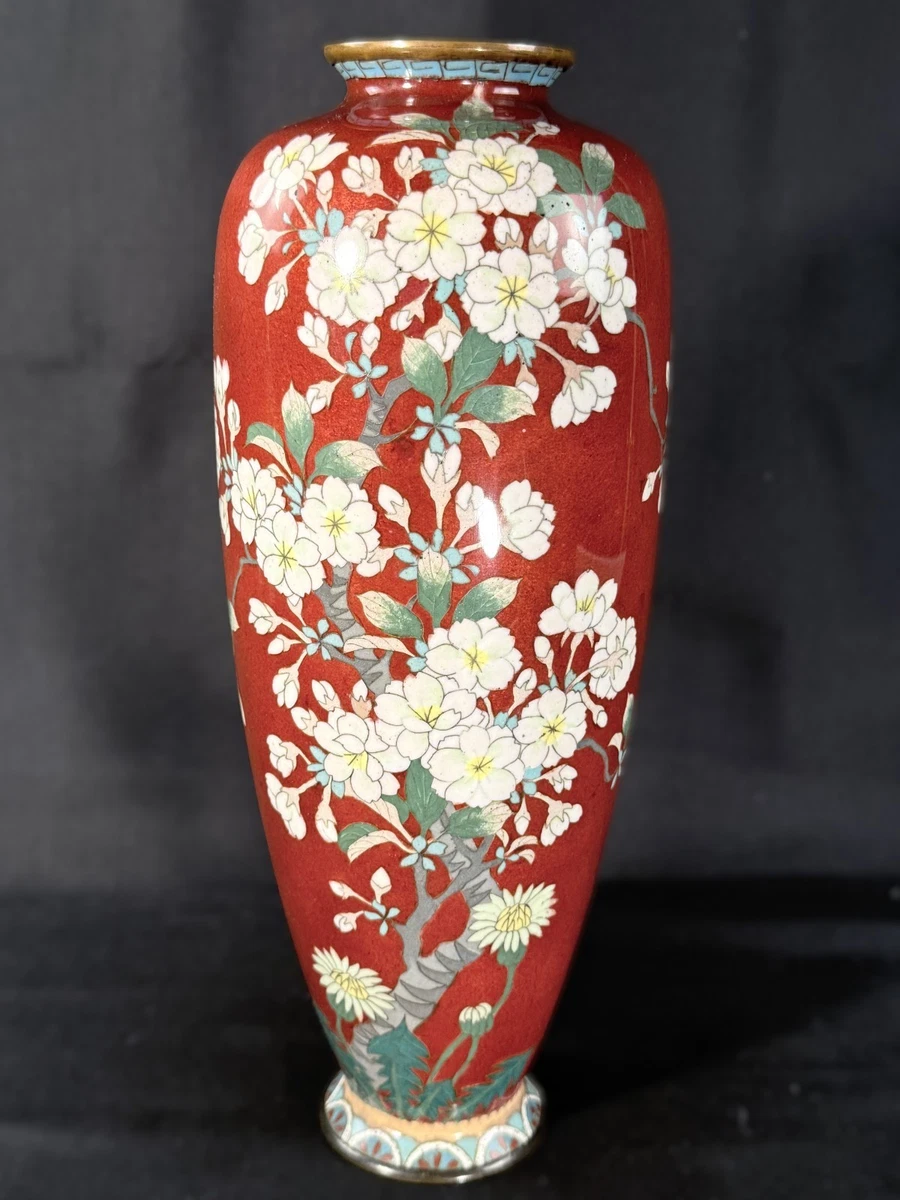 红色景泰蓝日本古董花瓶| eBay