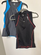 2XU Perform Tri Singlet Womens M Black 1/2 Zip Blue Trim Sleeveless Bundle Of 2