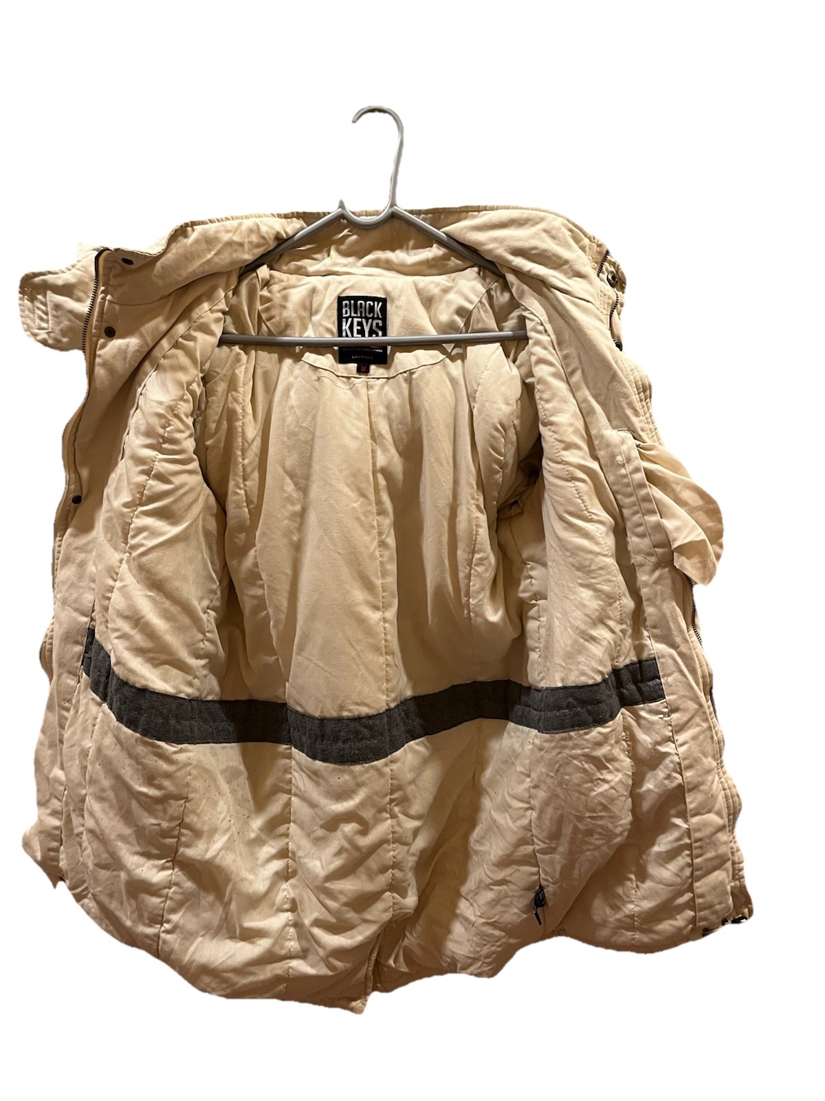 Black Keys Men's Patchwork Hooded Jacket Beige Ol… - image 4