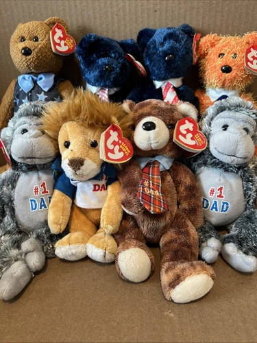 “RARE” Beanie Baby Lot of 8 Vintage Dad, Father's Day Bears - MINT W/MINT TAGS