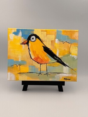 R Stevens 9x12 Original Abstract Bird Painting Colorful Modern