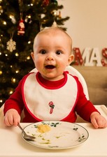 Handmade Minimalistic Candycane Holiday Christmas bib white