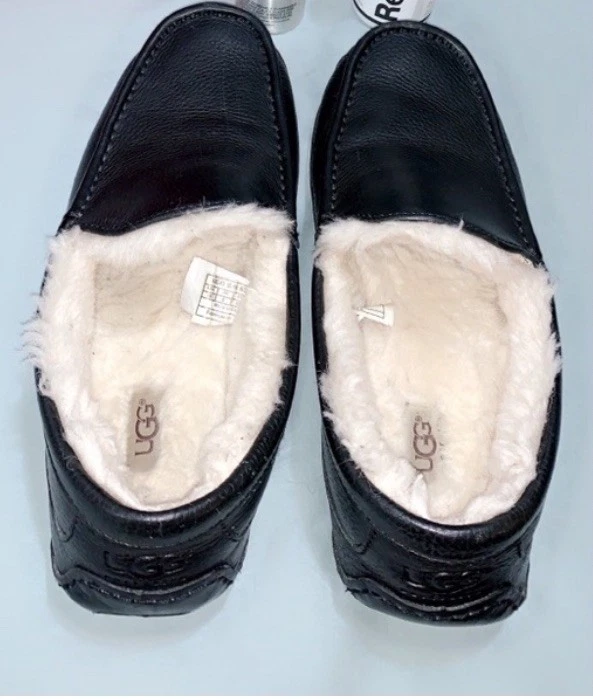 UGG мужской Ascot из черной кожи тапочки шерсти меха 5379B мокасины размер 10 - Изображение 3 из 4
