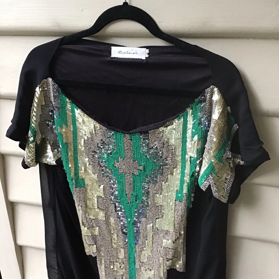 T-Bags Los Angeles Black Top Gold Sequins Est Sz S 10 8 Blouse Lined As New - Image 2 of 4
