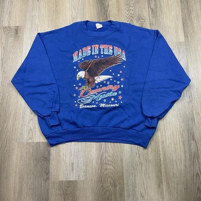 Vintage Sweatshirt Mens 2XL Blue Country Music Eagle Made USA 90s