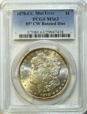 1878-CC Morgan Dollar PCGS MS63 – Dramatic 85° Rotated Dies Mint