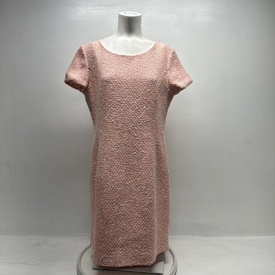 Oscar De La Renta Italy Tweed Dress Midi A-Line Short Sleeve Pink Gold Size 12
