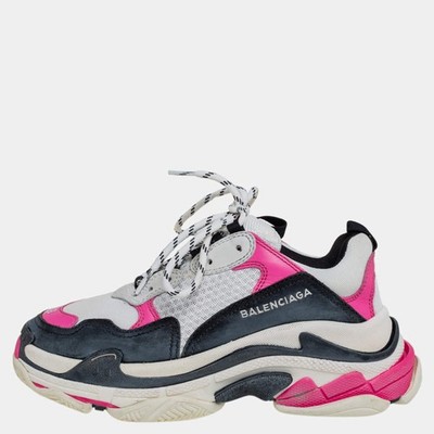 Balenciaga WhitePink Leather And Mesh Triple S Platform Sneakers