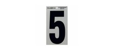 Adhesive House Address Number 5, Reflective Vinyl, Black and Silver, 5 In.