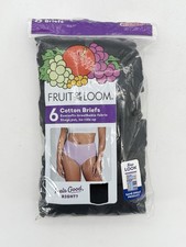 2024 Fruit Of The Loom Cotton Brief Panty 6 Pack Size 7/L 12-14 Black NEW