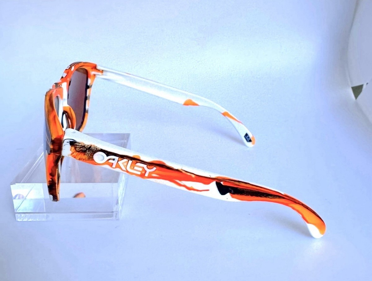Oakley Custom Frogskins White Orange and Brown Paint with Brown