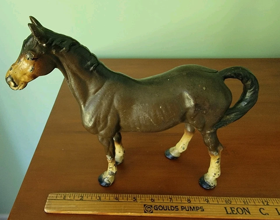 Antique Cast Iron Brown Thoroughbred Horse Doorstop Statue - Image 4 of 4