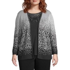 Alfred Dunner Women's Classic Embellished 2 in 1 Sweater - Silver - 3X 24W-26W 