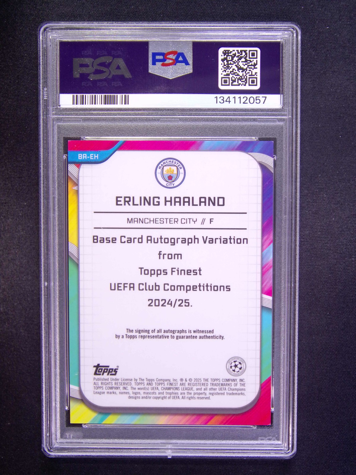 2024-25 Topps Finest UCC Erling Haaland #BA-EH Auto Black Wave /10 PSA 7 10 view 2