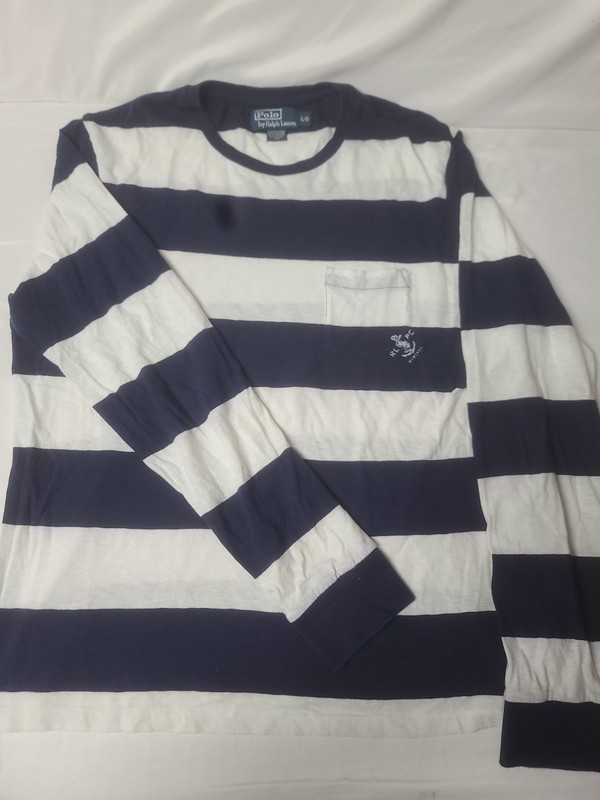 Polo Ralph Lauren L blue white l/s crew neck pocket t-shirt fall winter