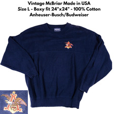 Vintage Budweiser Anheuser Busch Crew Sweater L Navy Cotton McBriar Made in USA
