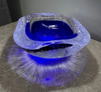 Italienischer Vintage Mid Century Aschenbecher aus blauem Muranoglas, 80er Jahre