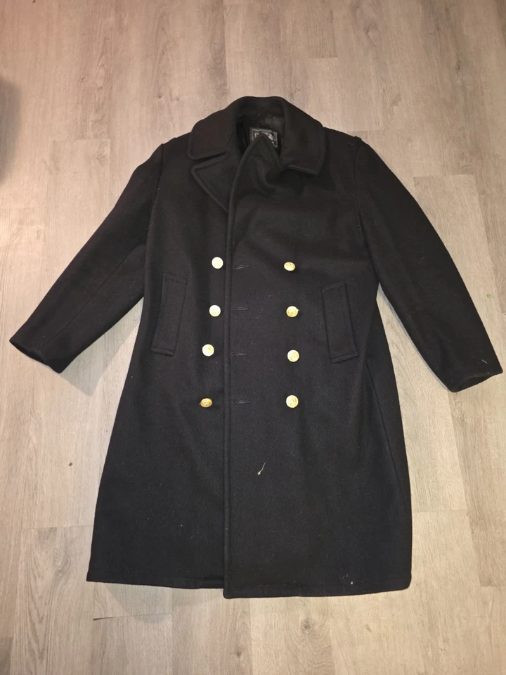 Abrigo Puente de Oficial de la Marina de los Estados Unidos Chaquetón Negro 100% Lana Botón Águila Pesada Foto 3 de 4