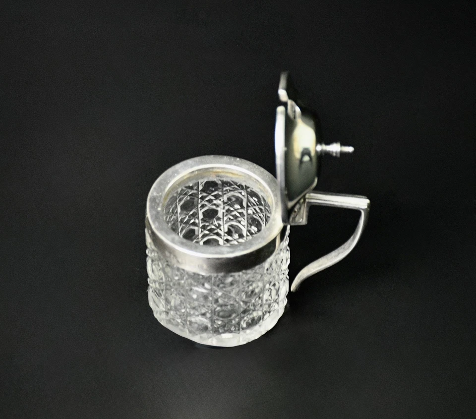 Antigua olla de mostaza superior plateada con sello 1902 en Birmingham por Synyer & Beddoes Foto 2 de 4