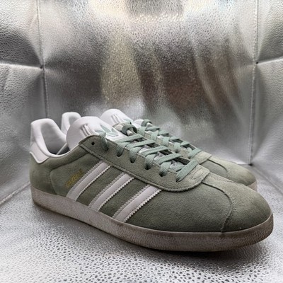 Size 11.5 Adidas Gazelle Silver Green Mens Suede Comfort Athletic Shoes JH5384