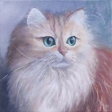 British Longhair Original Ölgemälde KATZE Perser Haustier Familie Freude Ruhe