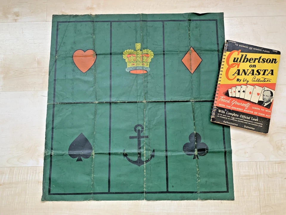 CANASTA CARD BOOK + VINTAGE FOLD OUT CARD PLAYING MAT - Image 1 of 3