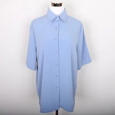 Bon Worth Blue Short Sleeve Button Down Shirt Women's Size S