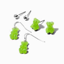 Claire's Green Glow in the Dark Gummy Bears Earring Set - 3 Pack LOC. D