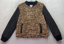 Heartloom Jacket Women Xs Brown Black Leopard Print Pockets Long Sleeve Full Zip