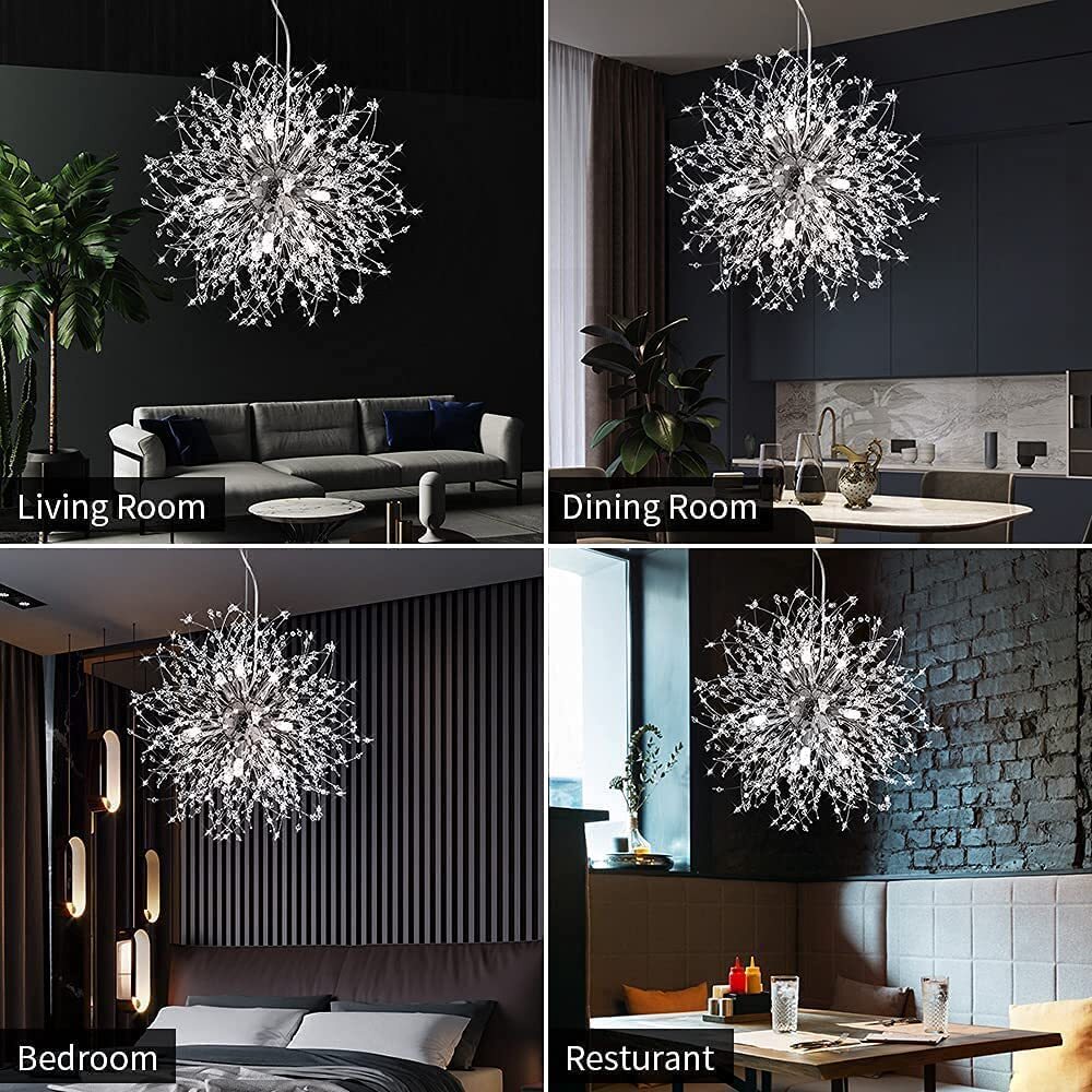 Silver Dandelion Chandelier 9 Head LED Crystal Firework Pendant Ceiling