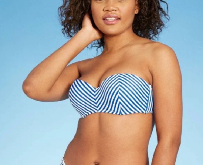 NEW Shade & Shore Women's Bandeau Stripe Swim Bikini Top Size 34DD