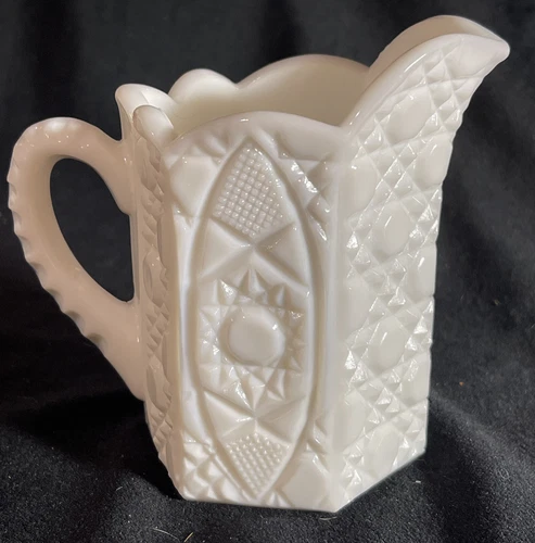 Vintage Kemple Rotec Stars and Cane White Milk Glass Open Creamer Only