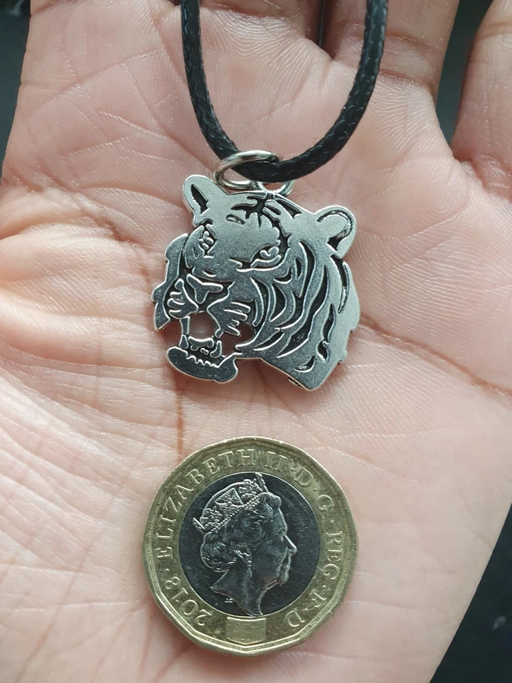 Collar plateado negro con cordón de tigre gato grande zoológico animal regalo dije amor moda  Foto 4 de 4