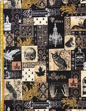 Nevermore Michael Miller Fabric Edgar Allan Poe Raven, Skulls, 