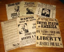 Pledge of Allegiance Old West Wanted Posters Jesse James Johnny Ringo Black bart