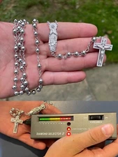 MOISSANITE Rosary Beads Necklace Real 925 Sterling Silver Rosario Jesus 30" 6mm