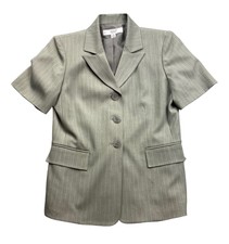 Le Suit Womens Short Sleeve Jacket Size 4p Pistachio Pinstripe Button Up
