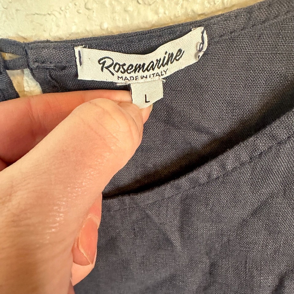 Rosemarine Italy 100 Linen Dress Crochet Sleeve Cuffs Size Large eBay