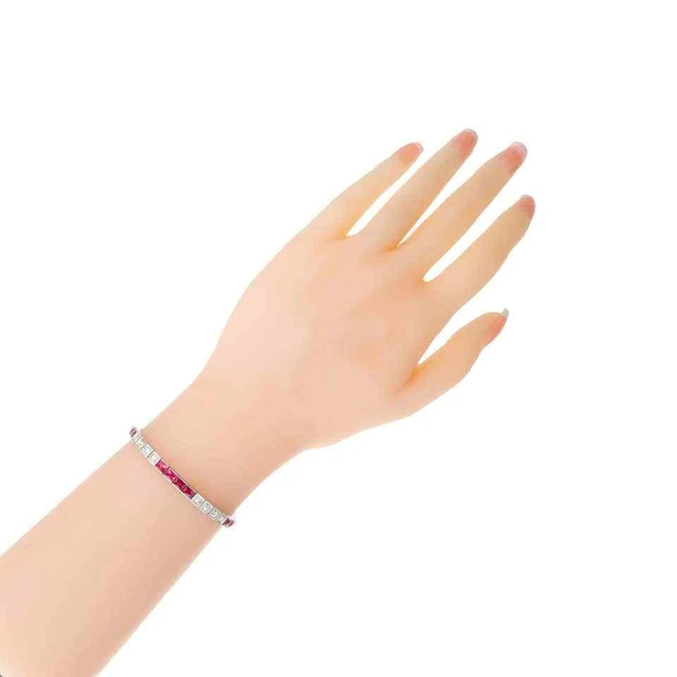 Calibre Cut Pink Rubies With Vivid White CZ 12.1CT Simple & Fine Tennis Bracelet - Image 3 of 4