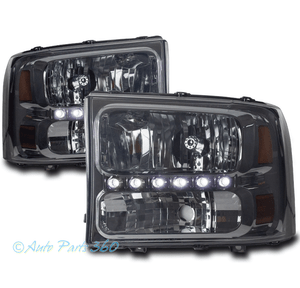 FOR 99-04 FORD F250 F350 SUPER DUTY EXCURSION REPLACEMENT HEADLIGHTS BLACK//SMOKE