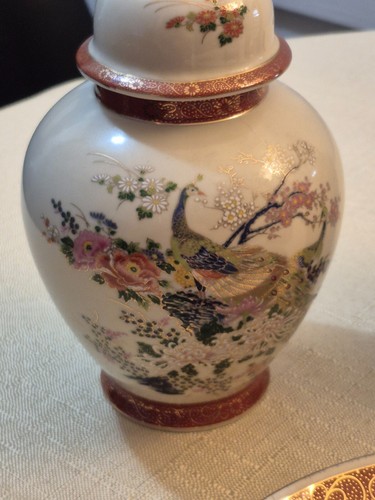 Vintage 1979 Satsuma Japan Red and Gold Peacock 7 Piece Set Free Shipping - Picture 6 of 22