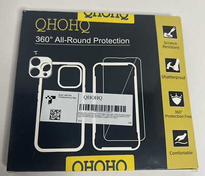 QHOHQ 5 in 1 for iPhone14 Plus Max case+ 2X Screen & lense Protectors BLACK