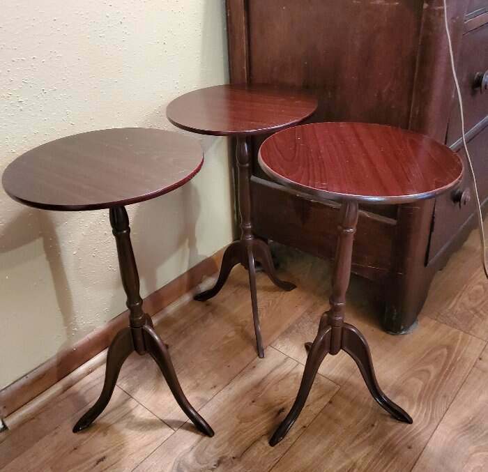 3 Vintage Plant Stands Side Tables Fern Stands  Mahogany Stain 3 Legs