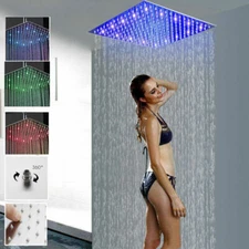 16”LED Rain Shower Head High pressure Rainfall Sprayer Square Ultra-thin Chrome
